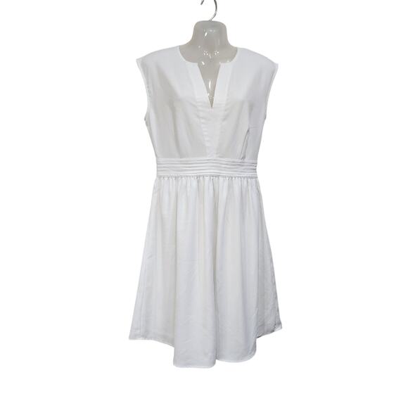 Maison Jules Sleeveless Split Neck Fit & Flare Dress Side Zip White Size Medium - Picture 1 of 10